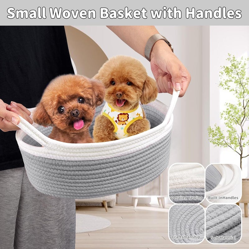 Yeeeasy Small Woven Basket with Gift Bags and Ribbons Cute Baskets for Gifts Empty 12"x8"x5" Small Rope Toy Basket for Babies Baskets for Storage, White & Grey - Image 5